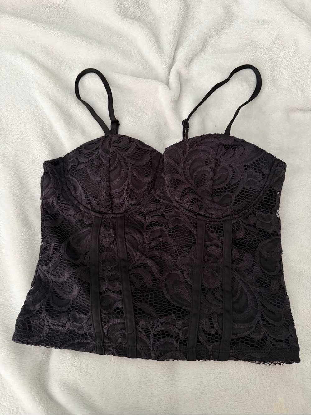 Black Lace Corset Bustier Top with Adjustable Straps - SIZE SMALL